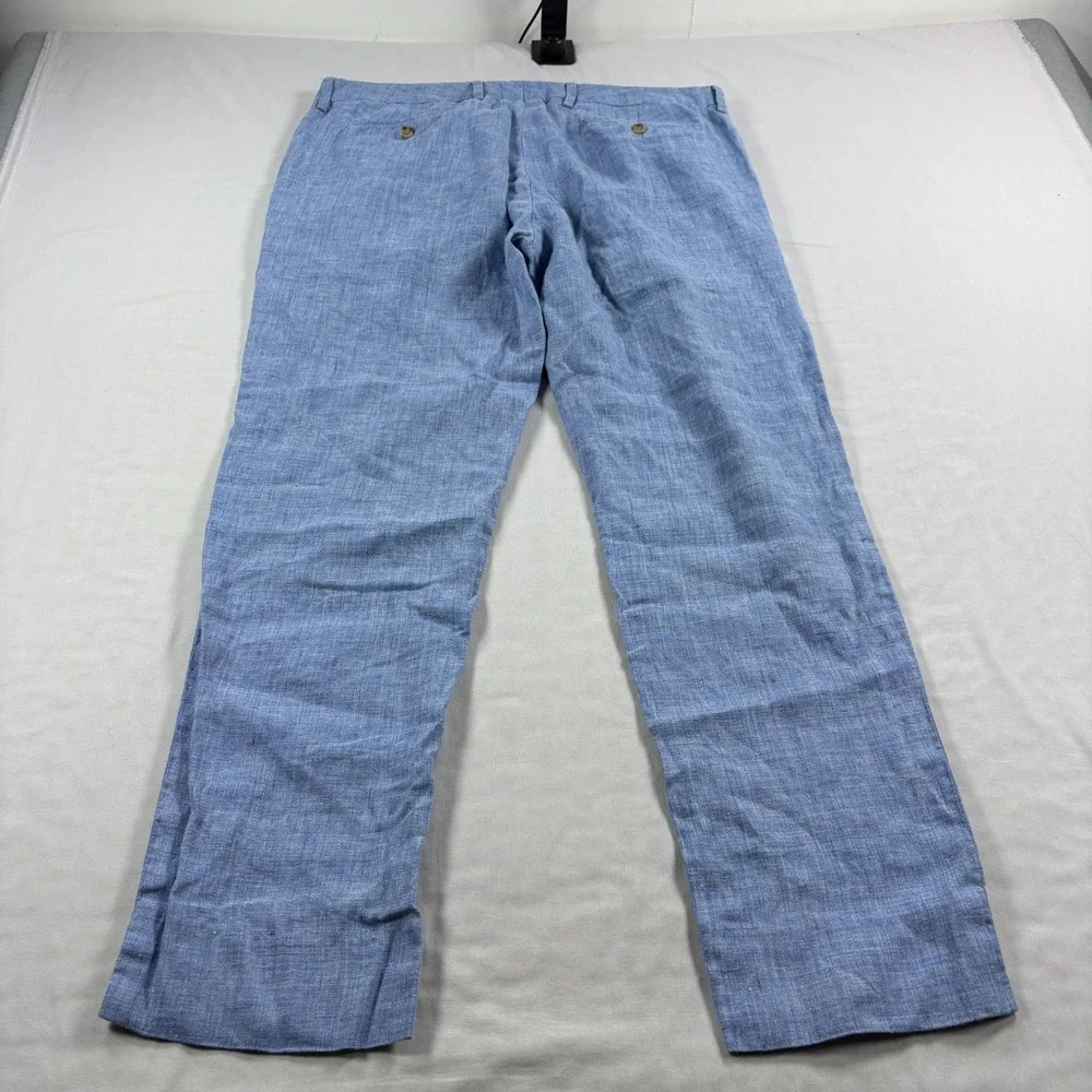 Bonobos Linen Pants Mens 35x30 Blue Chino Guabello Libera Italian Fabric Slim
